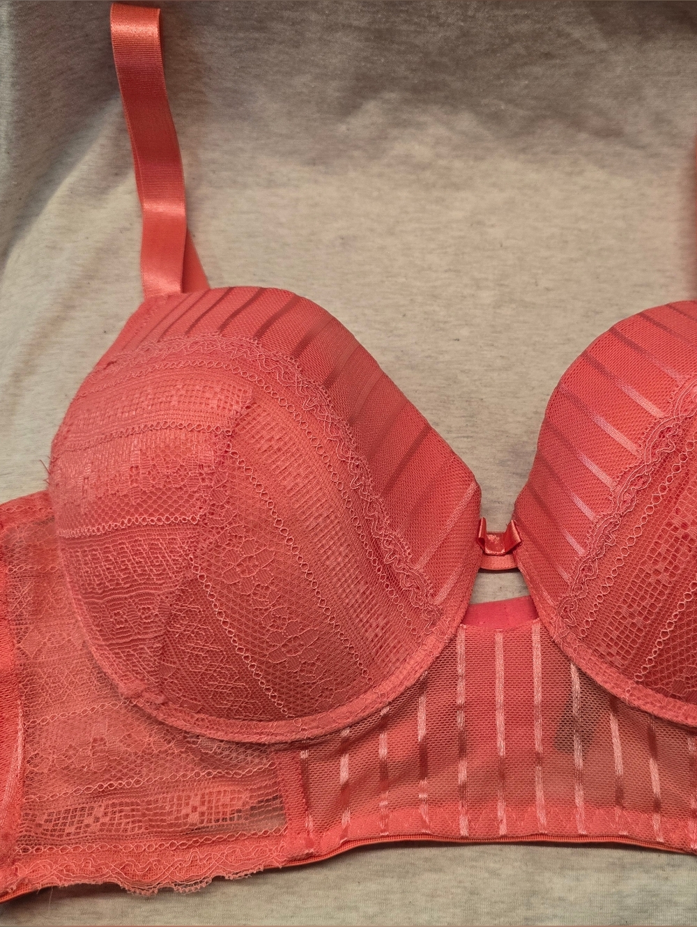 Coral Lace Contour Bra with Satin Straps